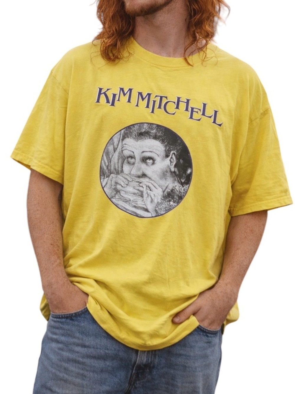 Vintage Kim Mitchell Grilled Mortal Graphic Concert Tee Yellow Rock Tour Shirt